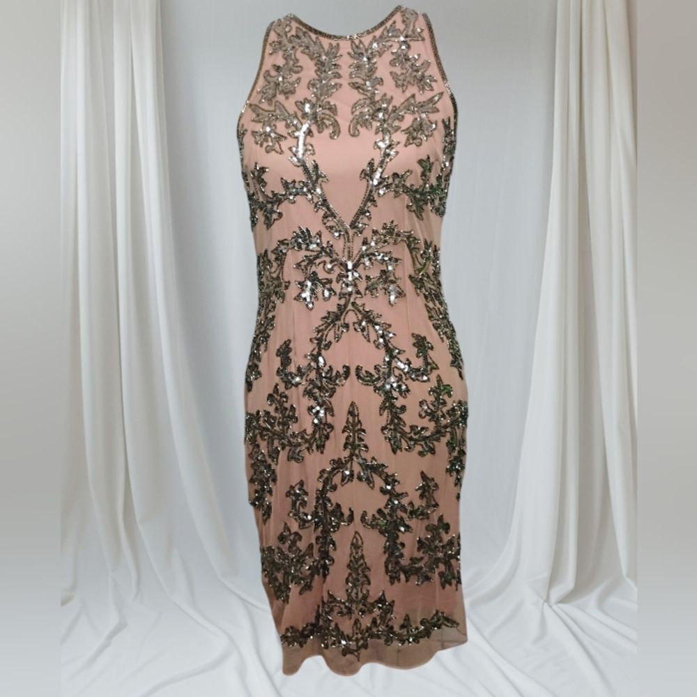 Adrianna Papell Embellished Chiffon Sheath Cocktail Dress Size 8 - Picture 5 of 16